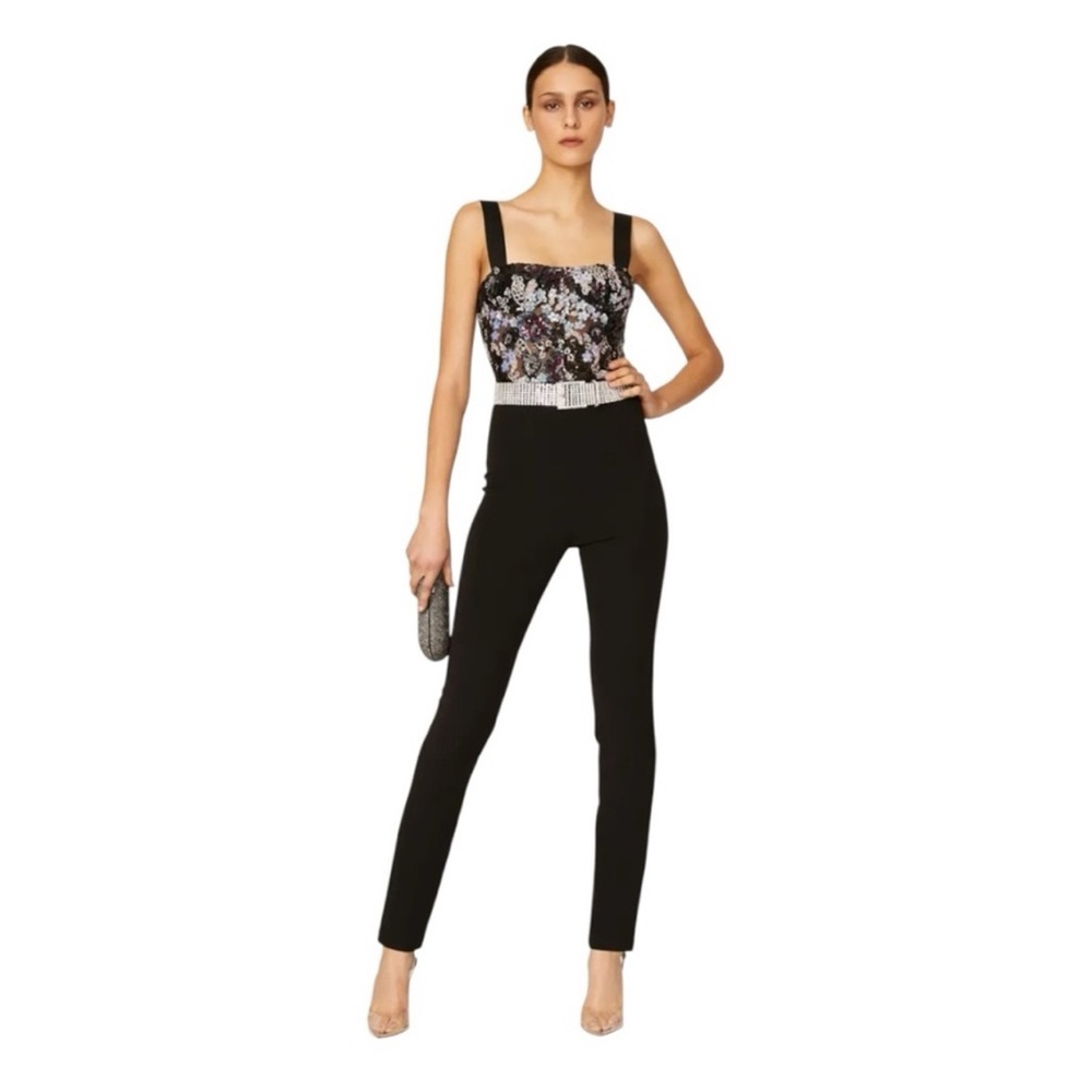 Bronx and Banco Black Jumpsuit with Floral Detail